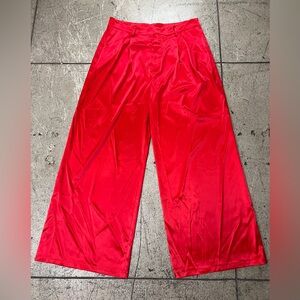 💚 3285. Satin Red Trouser Wide Leg Pant